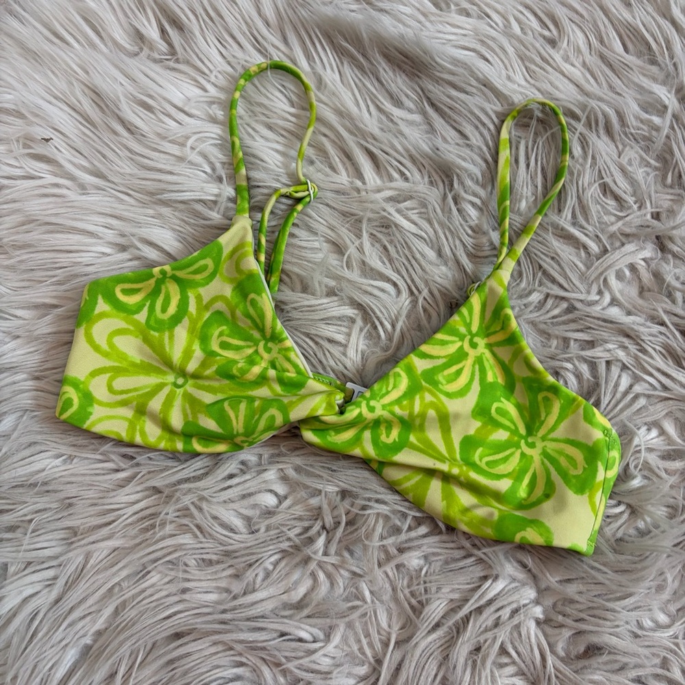 Blackbough Neon Green Daisy Floral Knot Bikini Top Size Small